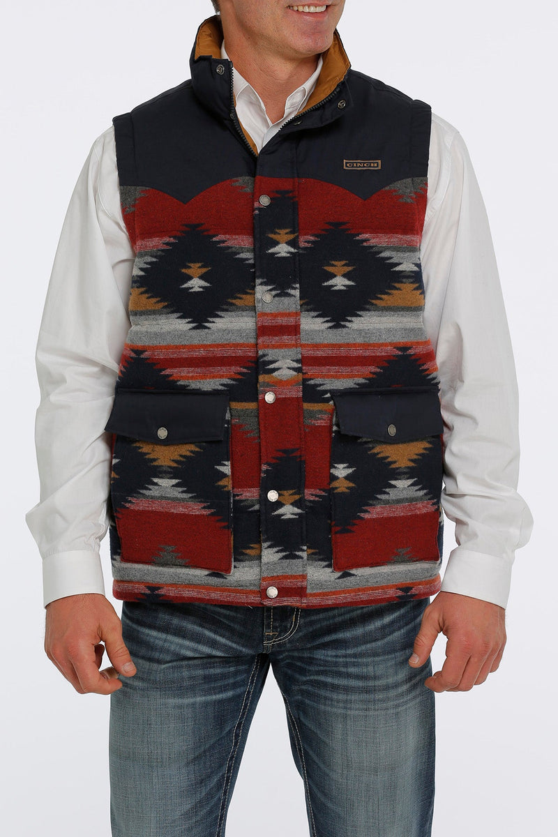 MENS NAVY AZTEC BRUSHED TWILL CINCH VEST – J.R.'s Hobby