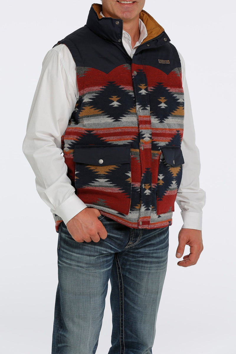 MENS NAVY AZTEC BRUSHED TWILL CINCH VEST – J.R.'s Hobby