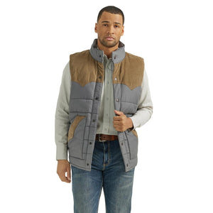 FENCE POST GRAY/BROWN WRANGLER MIXED PUFFER VEST