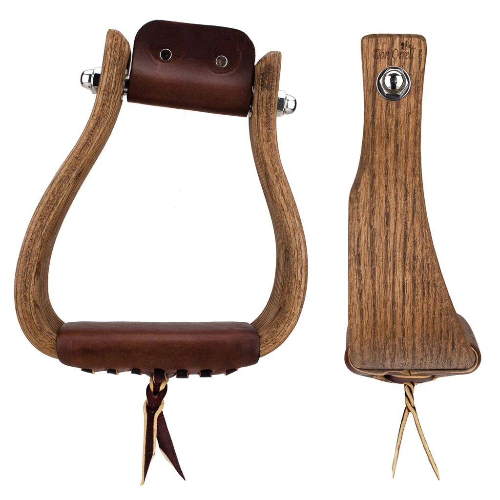 DON ORRELL STIRRUPS TACK Default 3" STAINED OAK RANCHER ANGLED OFFSET STIRRUP