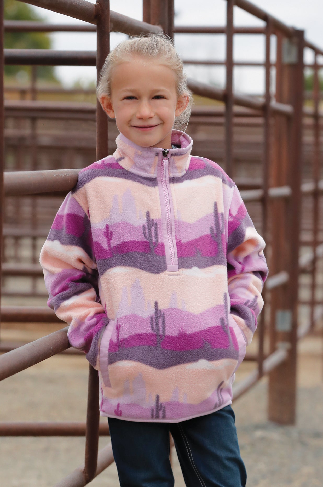 GIRLS LILAC CACTUS PRINT FLEECE PULLOVER