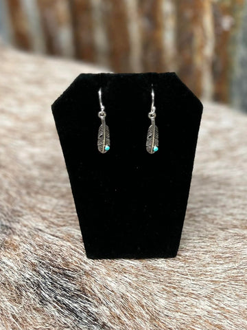 GENUINE TURQUOISE & SILVER FEATHER EARRINGS