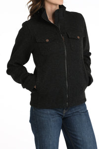 LADIES BLACK BRUSHED KNIT SHIRT JACKET