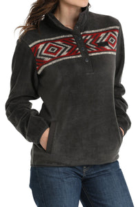 LADIES CHROME AZTEC PRINT FLEECE PULLOVER