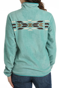 LADIES TURQUOISE AZTEC PRINT FLEECE PULLOVER