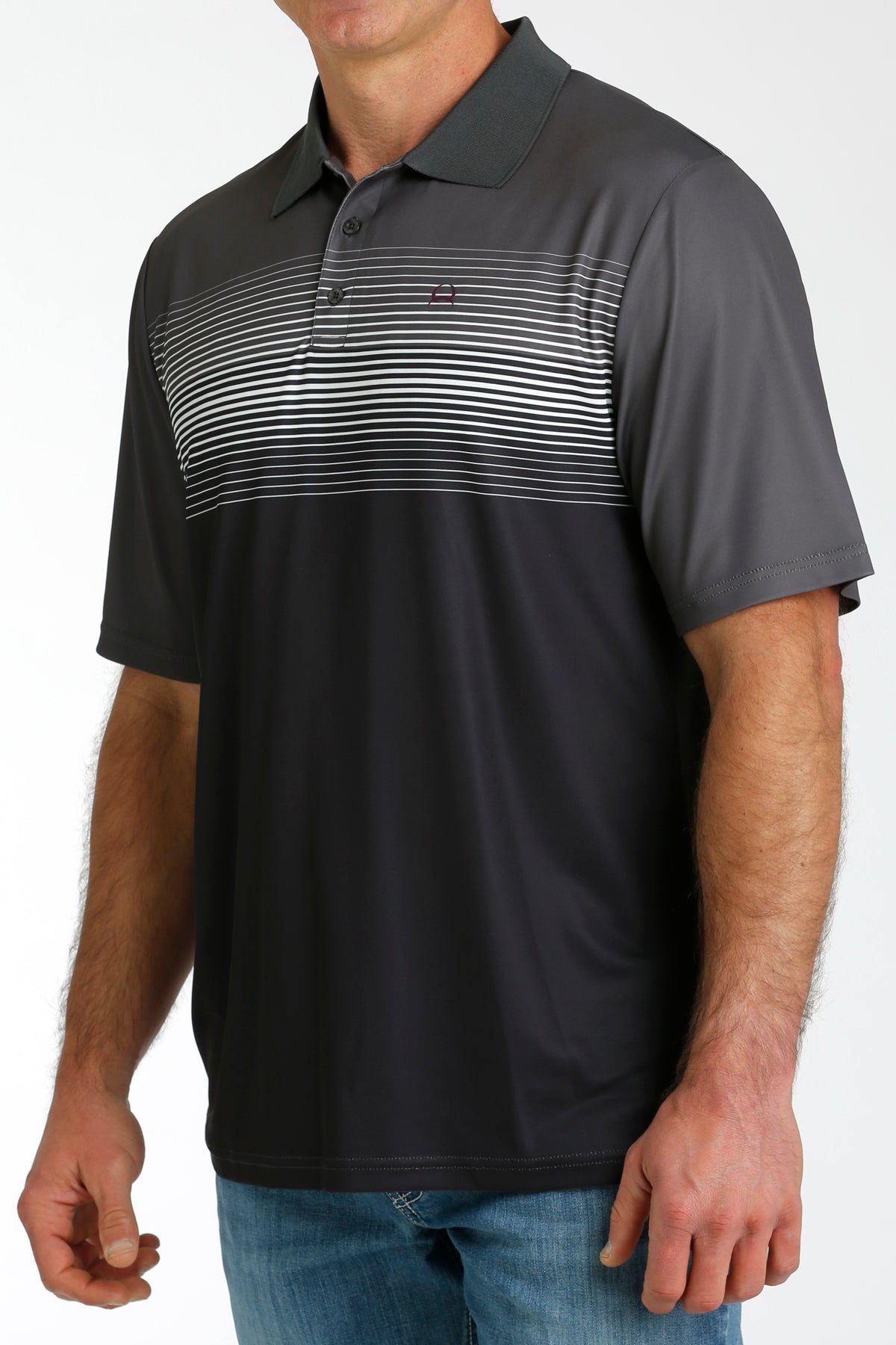 MENS GREY STRIPE ARENAFLEX POLO SHIRT