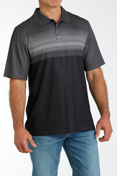 MENS GREY STRIPE ARENAFLEX POLO SHIRT