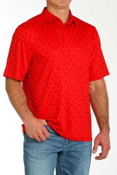 MENS RED PRINT ARENAFLEX POLO SHIRT