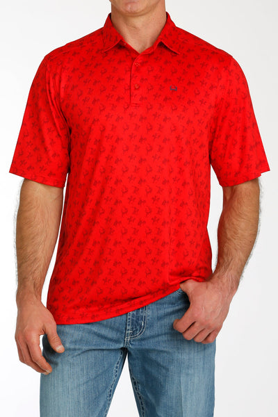 MENS RED PRINT ARENAFLEX POLO SHIRT