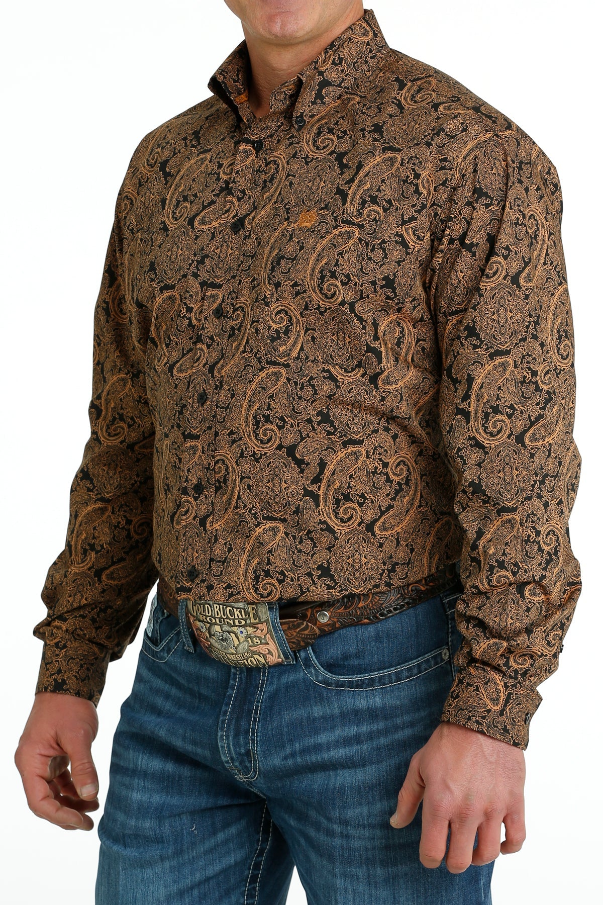 MENS BLACK PRINT LONG SLEEVE SHIRT