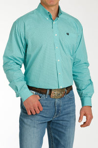 MENS AQUA PRINT CINCH LONG SLEEVE SHIRT