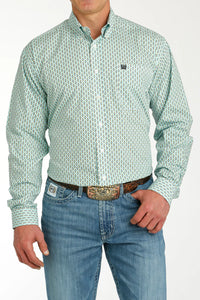 MENS AQUA PRINT CINCH LONG SLEEVE SHIRT