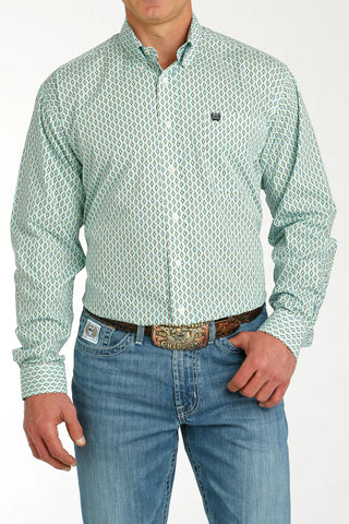 MENS AQUA PRINT CINCH LONG SLEEVE SHIRT