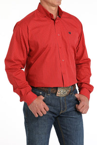 MENS RED DOLLAR SIGN PRINT LONG SLEEVE CINCH SHIRT