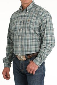 MENS GREEN PLAID LONG SLEEVE CINCH SHIRT