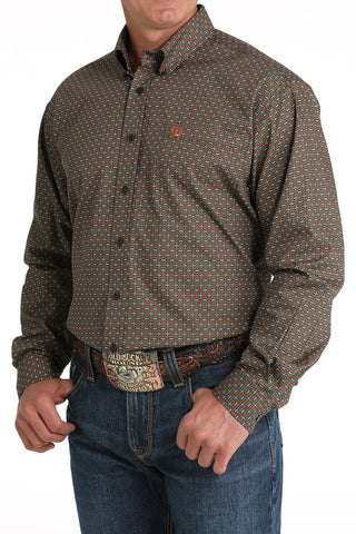 MENS GREEN/BROWN PRINT CINCH LONG SLEEVE SHIRT