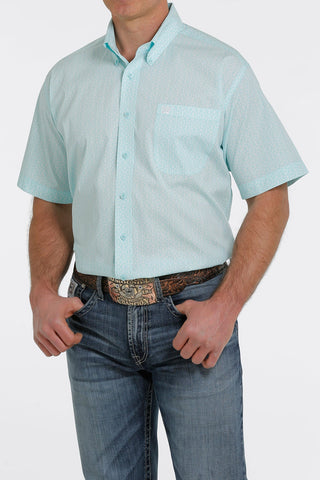 MENS LIGHT BLUE PRINT SHORT SLEEVE SHIRT