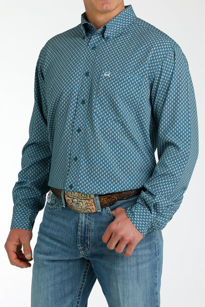 MENS TEAL PRINT ARENAFLEX LONG SLEEVE SHIRT