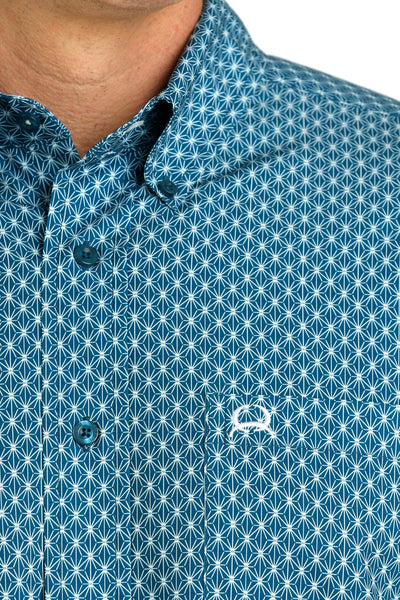 MENS TEAL PRINT ARENAFLEX LONG SLEEVE SHIRT