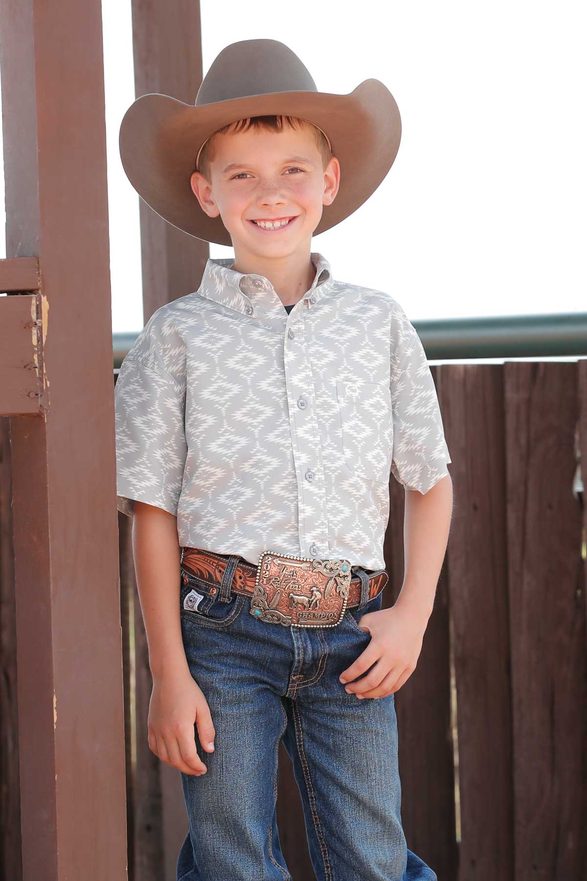 BOYS GREY PRINT ARENAFLEX SHORT SLEEVE SHIRT