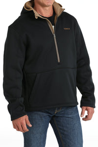 MENS BLACK BONDED SHERPA LINED FLEECE HOODIE