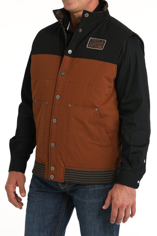 MENS BROWN REVERSIBLE WAXED CANVAS QUILTED VEST