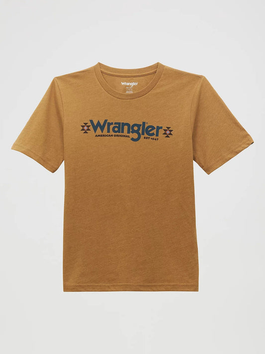 WRANGLER BOYS CLOTHING BOYS BISTRE WRANGLER LOGO TEE SHIRT