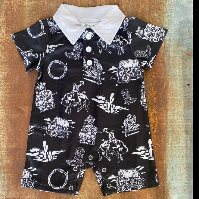 SHEA BABY CLOTHING-BOYS 3-6M BOYS BLACK WILD WEST ROMPER