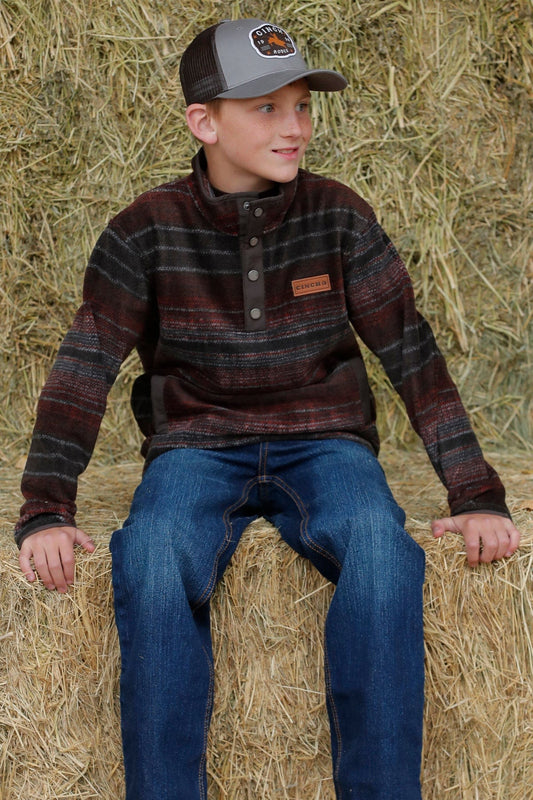 MILLER INTERNATIONAL CLOTHING-BOYS BOYS BROWN STRIPE FLEECE PULLOVER