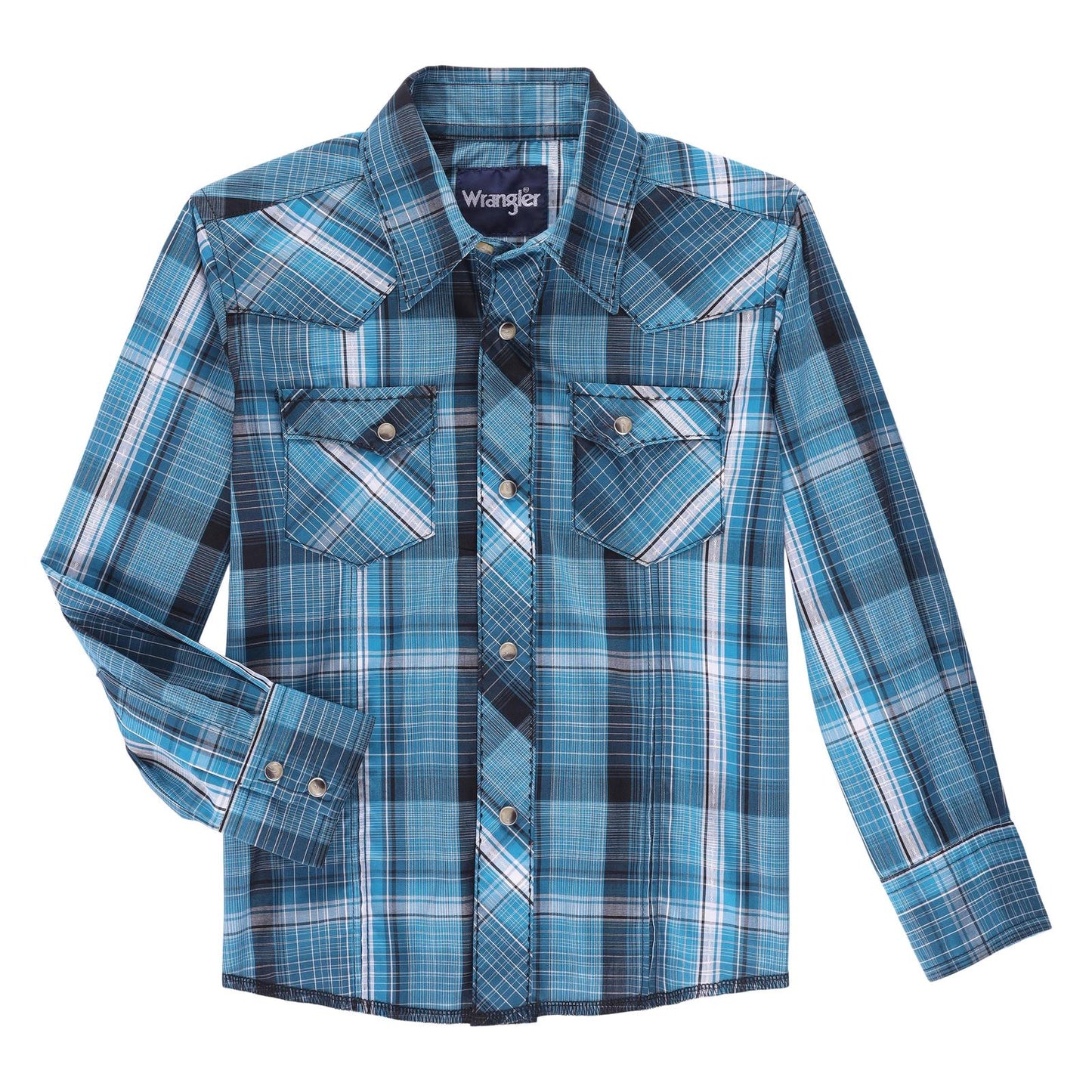 WRANGLER CLOTHING-BOYS BOYS PLAID WRANGLER LONG SLEEVE SNAP SHIRT