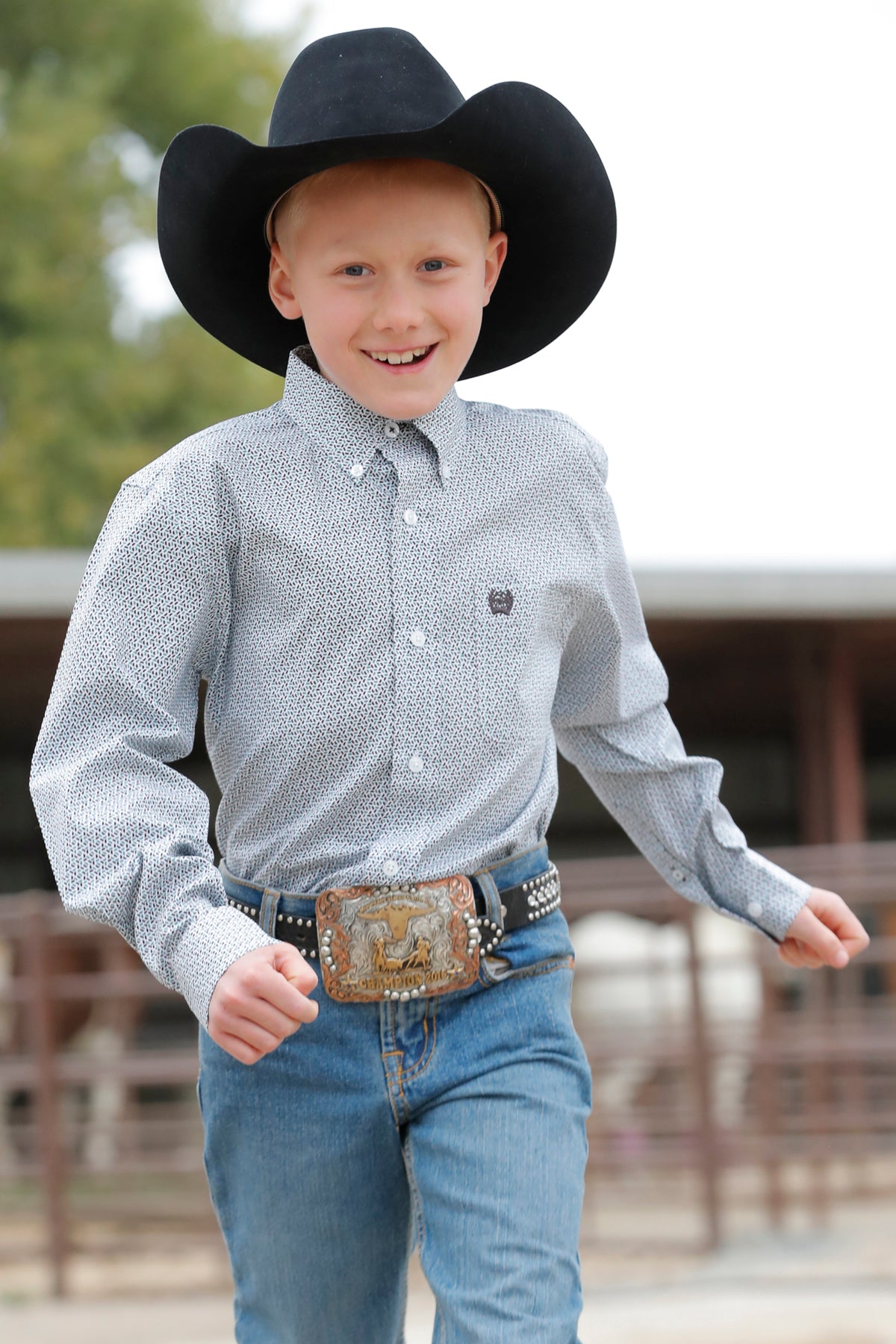 MILLER INTERNATIONAL BOYS CLOTHING BOYS WHITE PRINT CINCH LONG SLEEVE SHIRT