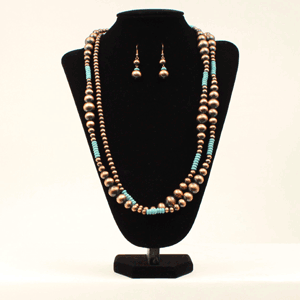 M&F WESTERN PRODUCTS ACCESSORIES Default COPPER TURQUOISE FAUX NAVAJO PEARLS NECKLACE SET