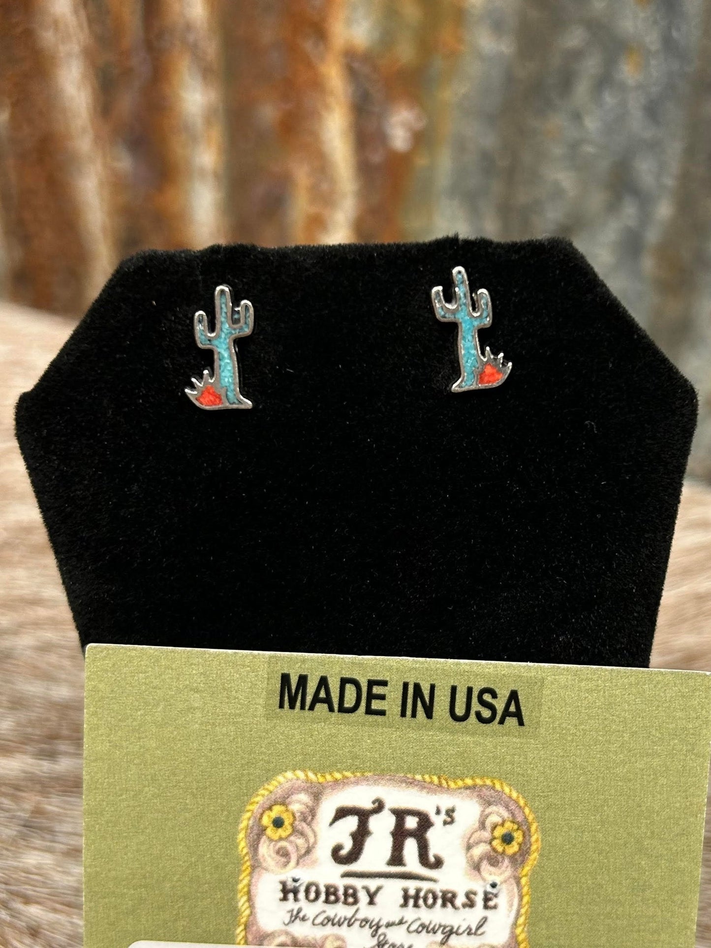 JR'S HOBBY HORSE ACCESSORIES Default GENUINE TURQUOISE & SILVER CACTUS EARRINGS