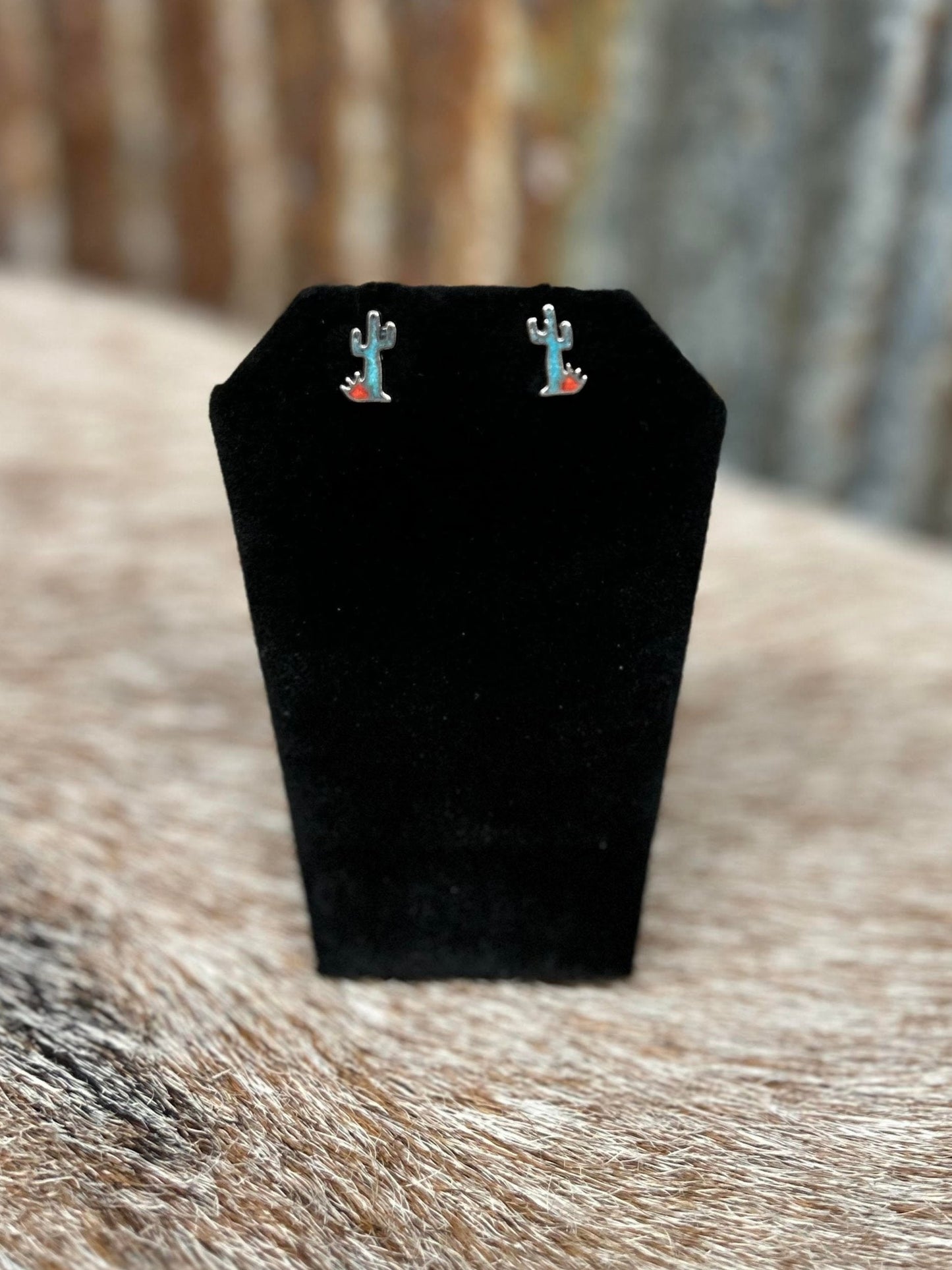 JR'S HOBBY HORSE ACCESSORIES Default GENUINE TURQUOISE & SILVER CACTUS EARRINGS