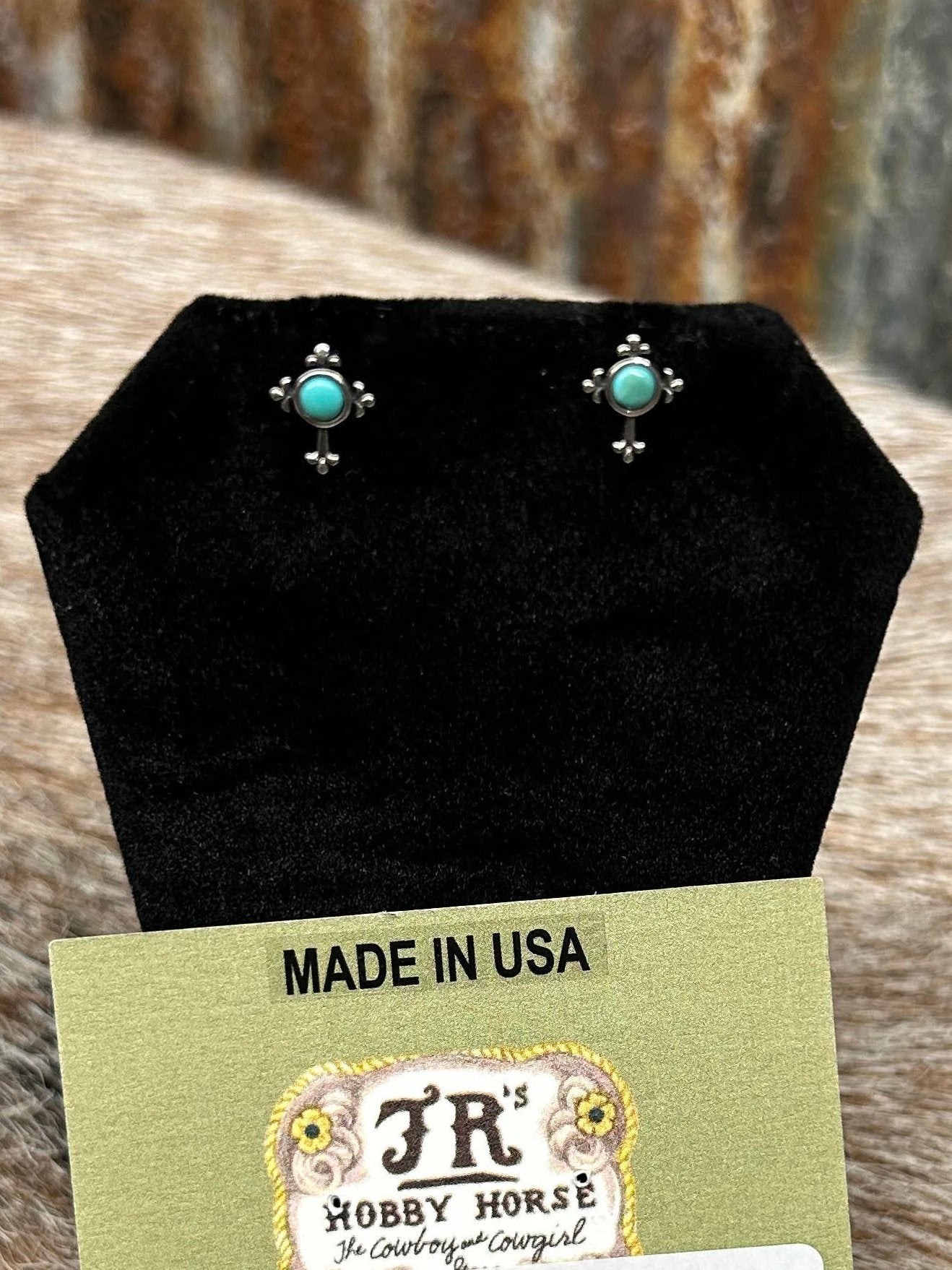 JR'S HOBBY HORSE ACCESSORIES Default GENUINE TURQUOISE & SILVER CROSS EARRINGS 120C