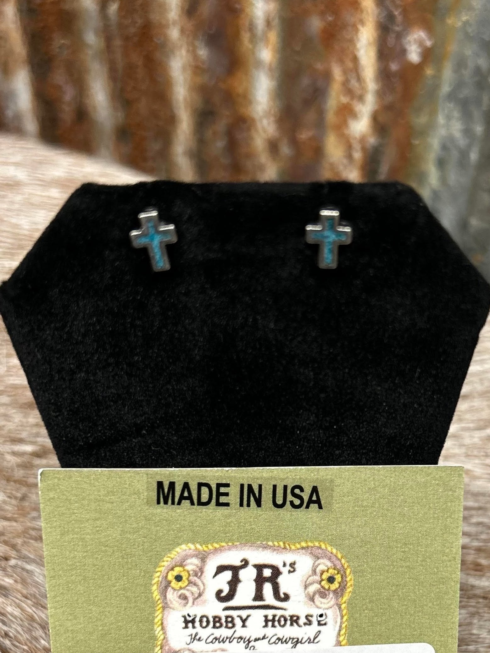 JR'S HOBBY HORSE ACCESSORIES Default GENUINE TURQUOISE & SILVER CROSS EARRINGS