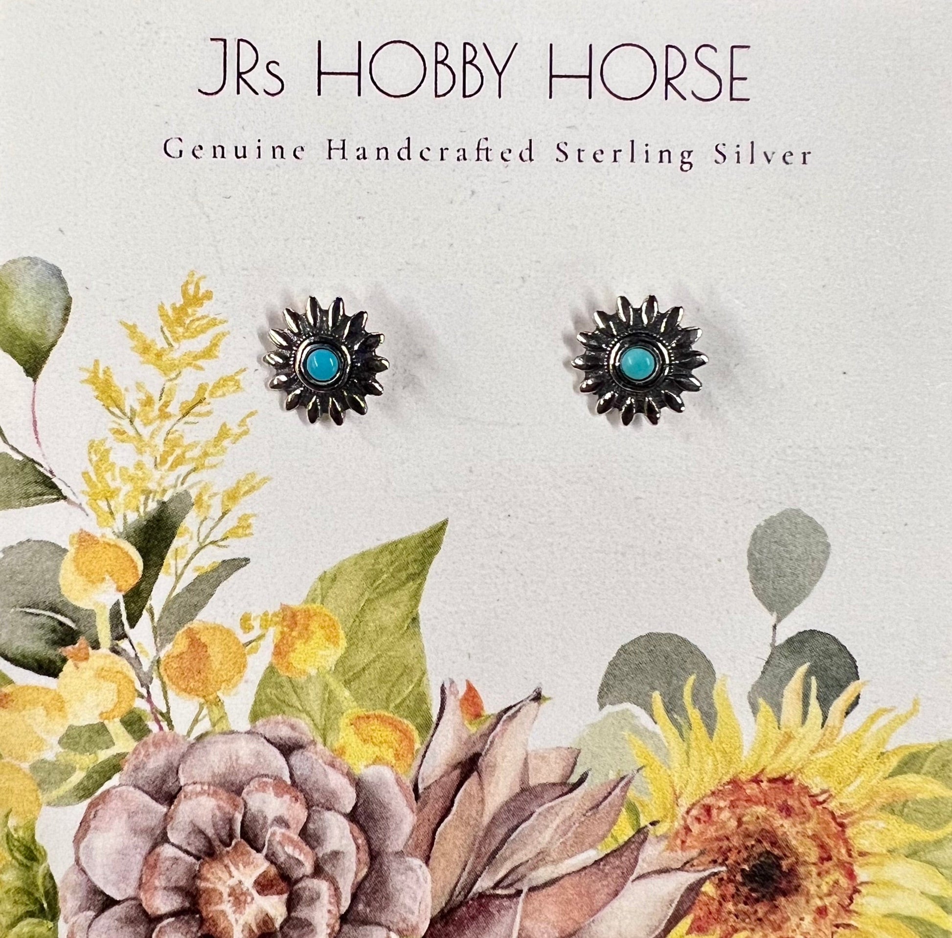 JR'S HOBBY HORSE ACCESSORIES Default GENUINE TURQUOISE & SILVER DAISY EARRINGS