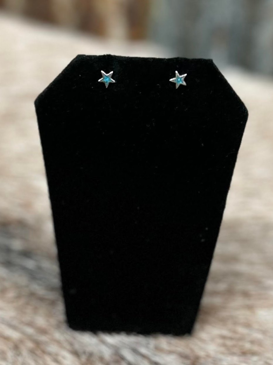 JR'S HOBBY HORSE ACCESSORIES Default GENUINE TURQUOISE & SILVER STAR EARRINGS