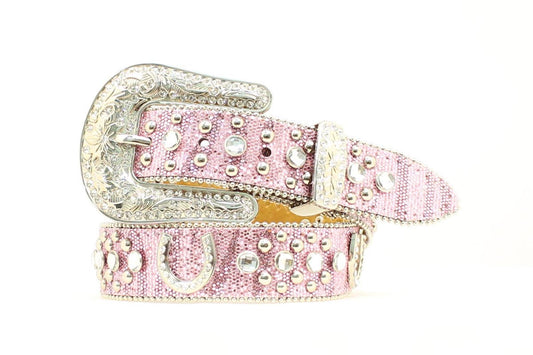 M&F WESTERN PRODUCTS ACCESSORIES GIRLS PINK HORSESHOE RHINESTONE BELT