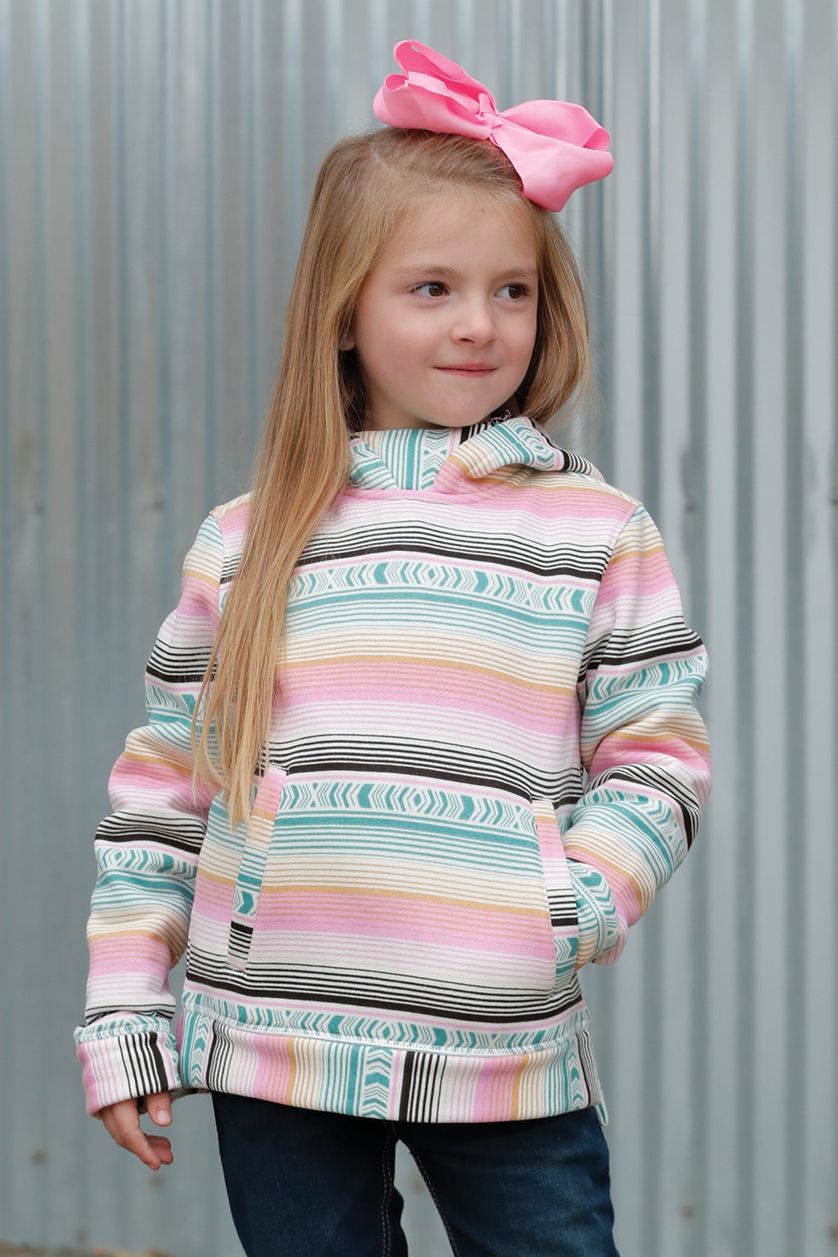 MILLER INTERNATIONAL GIRLS CLOTHING GIRLS PINK STRIPE FRENCH TERRY HOODIE