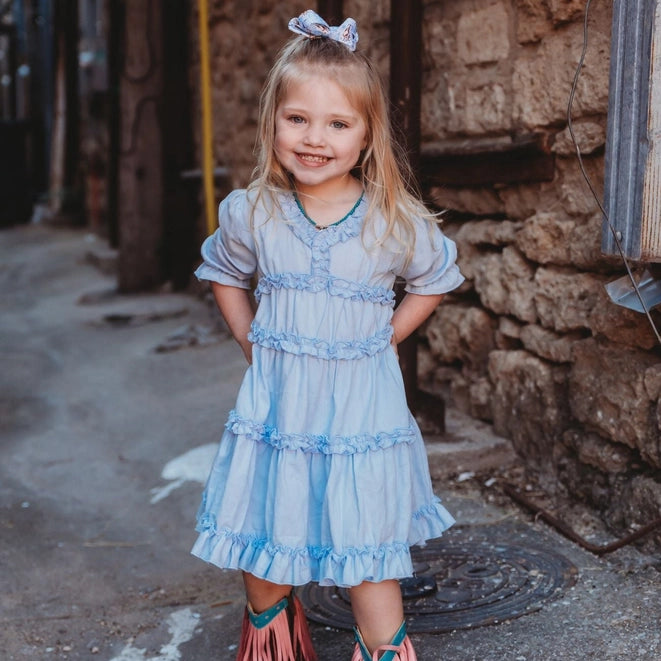 SHEA BABY CLOTHING-GIRLS GIRLS RUFFLE DENIM DRESS