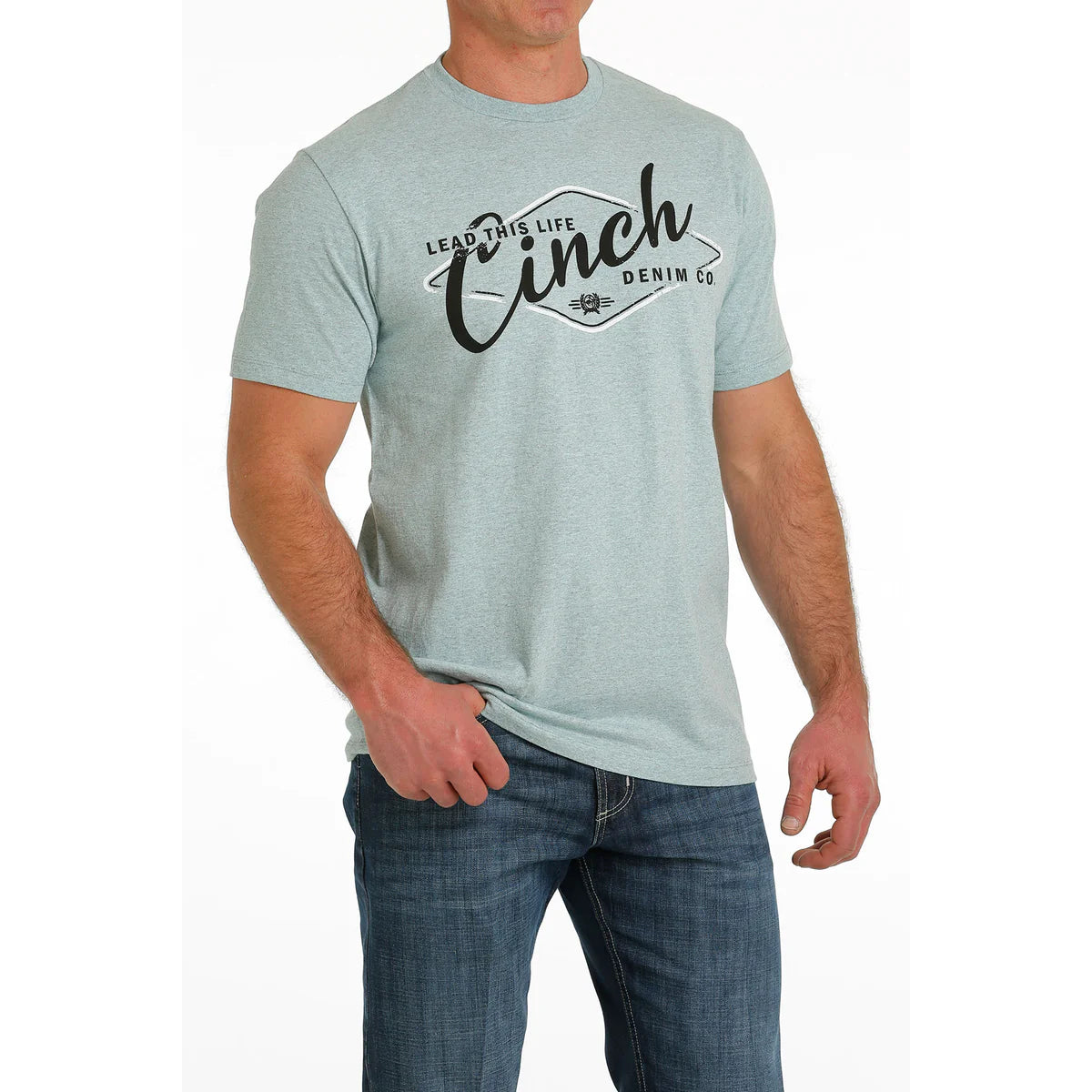 MILLER INTERNATIONAL MENS CLOTHING HEATHER TEAL CINCH TEE SHIRT