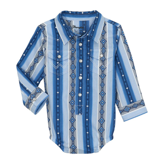 WRANGLER BOYS CLOTHING INFANT BOYS BLUE CHECOTAH PRINT SNAP SHIRT