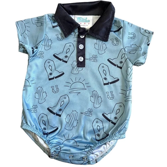 SHEA BABY CLOTHING-BOYS INFANT DESERT BLUE POLO ONESIE