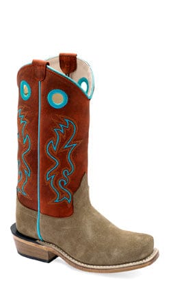 OLD WEST BOOTS (JAMA CORP) BOOTS KIDS SUEDE CAMEL SQ TOE BOOT w/ CLOUDY RED TOP