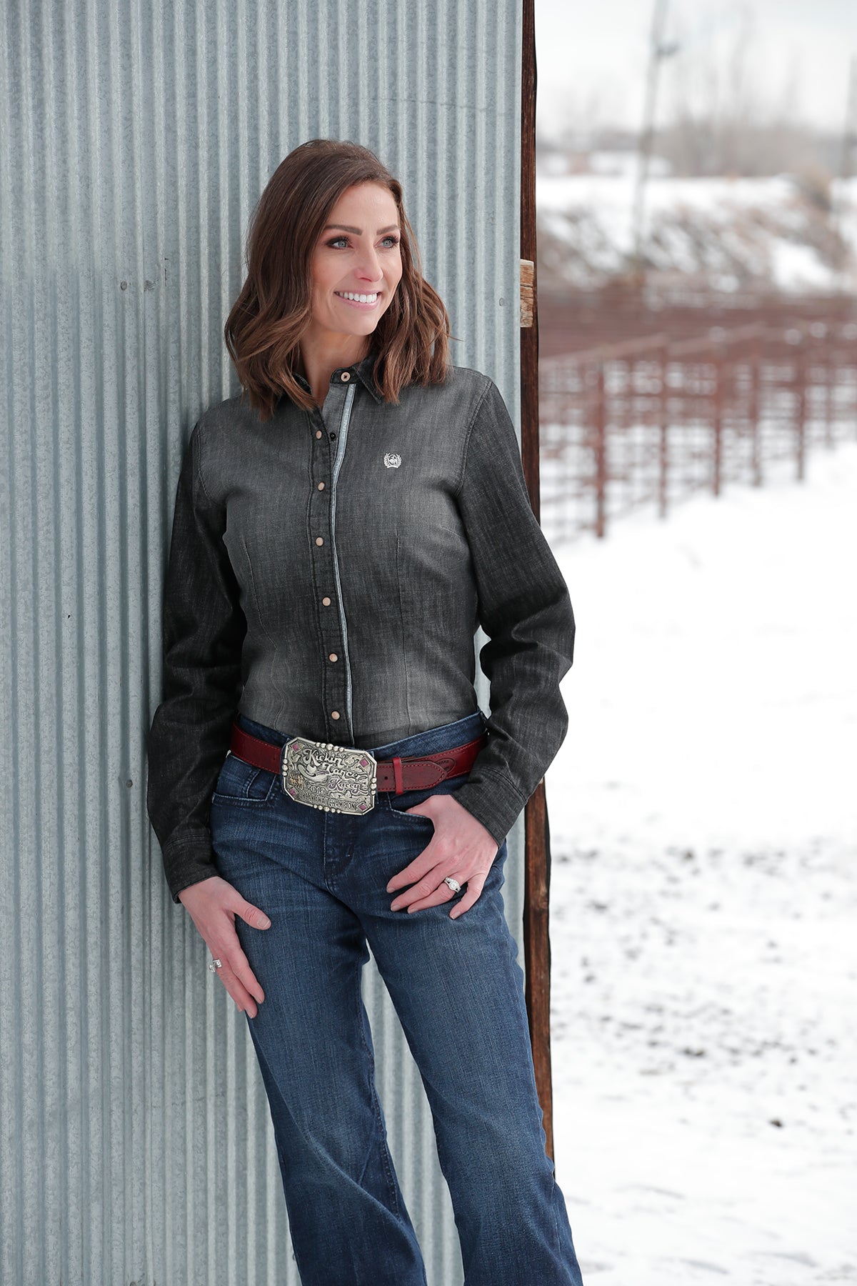 MILLER INTERNATIONAL CLOTHING-LADIES LADIES BLACK DENIM CINCH SNAP SHIRT