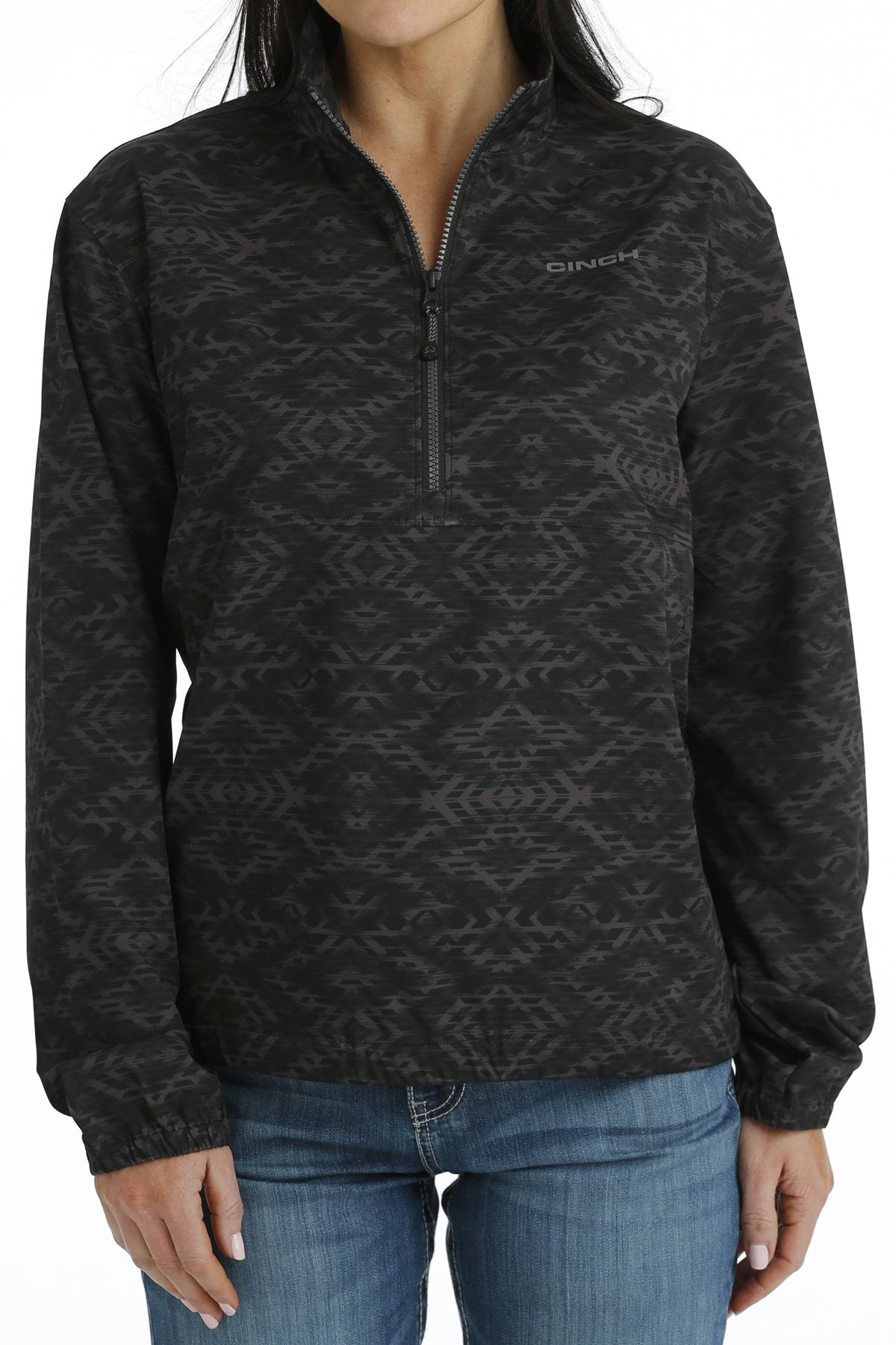 MILLER INTERNATIONAL CLOTHING-LADIES LADIES BLACK PRINT 1/2 ZIP WINDBREAKER