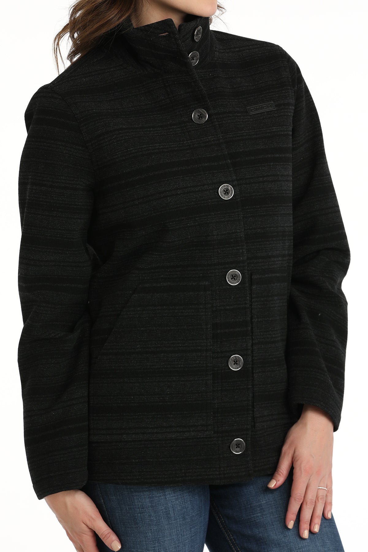 MILLER INTERNATIONAL LADIES CLOTHING LADIES BLACK PRINT WOOL JACKET