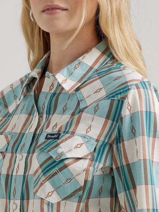 WRANGLER LADIES CLOTHING LADIES BLUE/WHITE AMERICANA WRANGLER RETRO SHIRT