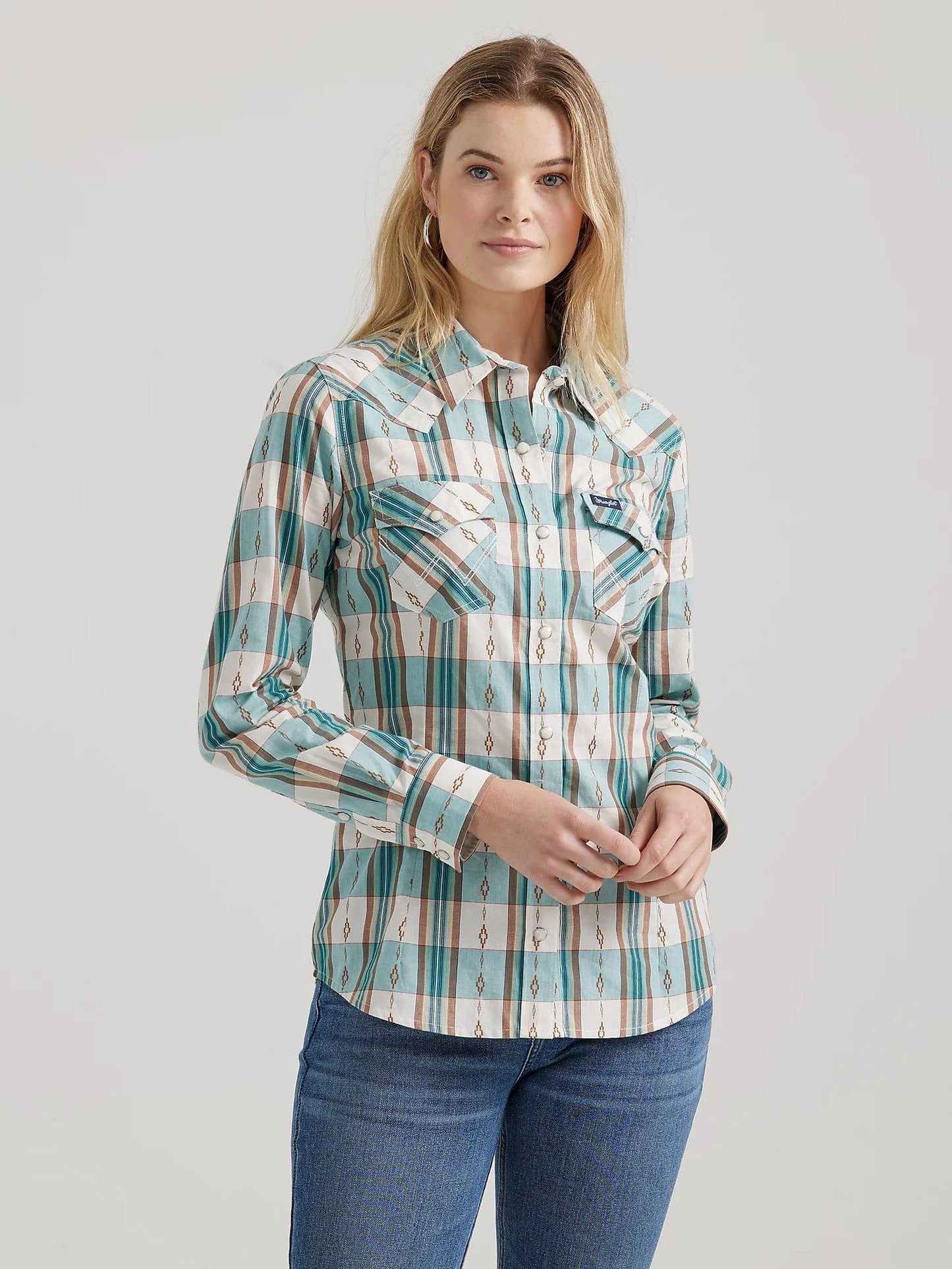 WRANGLER LADIES CLOTHING LADIES BLUE/WHITE AMERICANA WRANGLER RETRO SHIRT